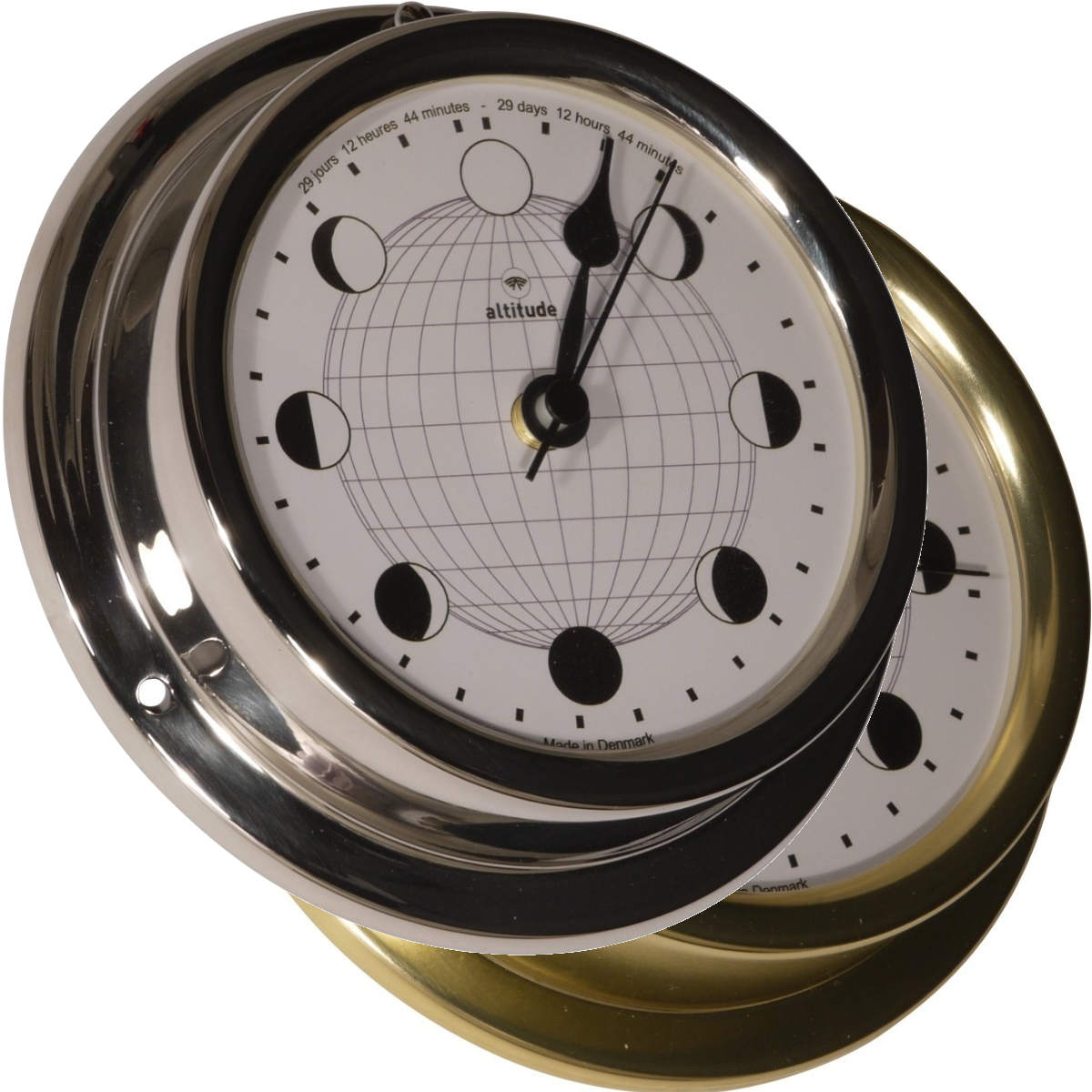 Alt-MOON-CLOCK Indicateur de phase de lune boitier marine 127 mm compact laiton ou inox ALTITUDE